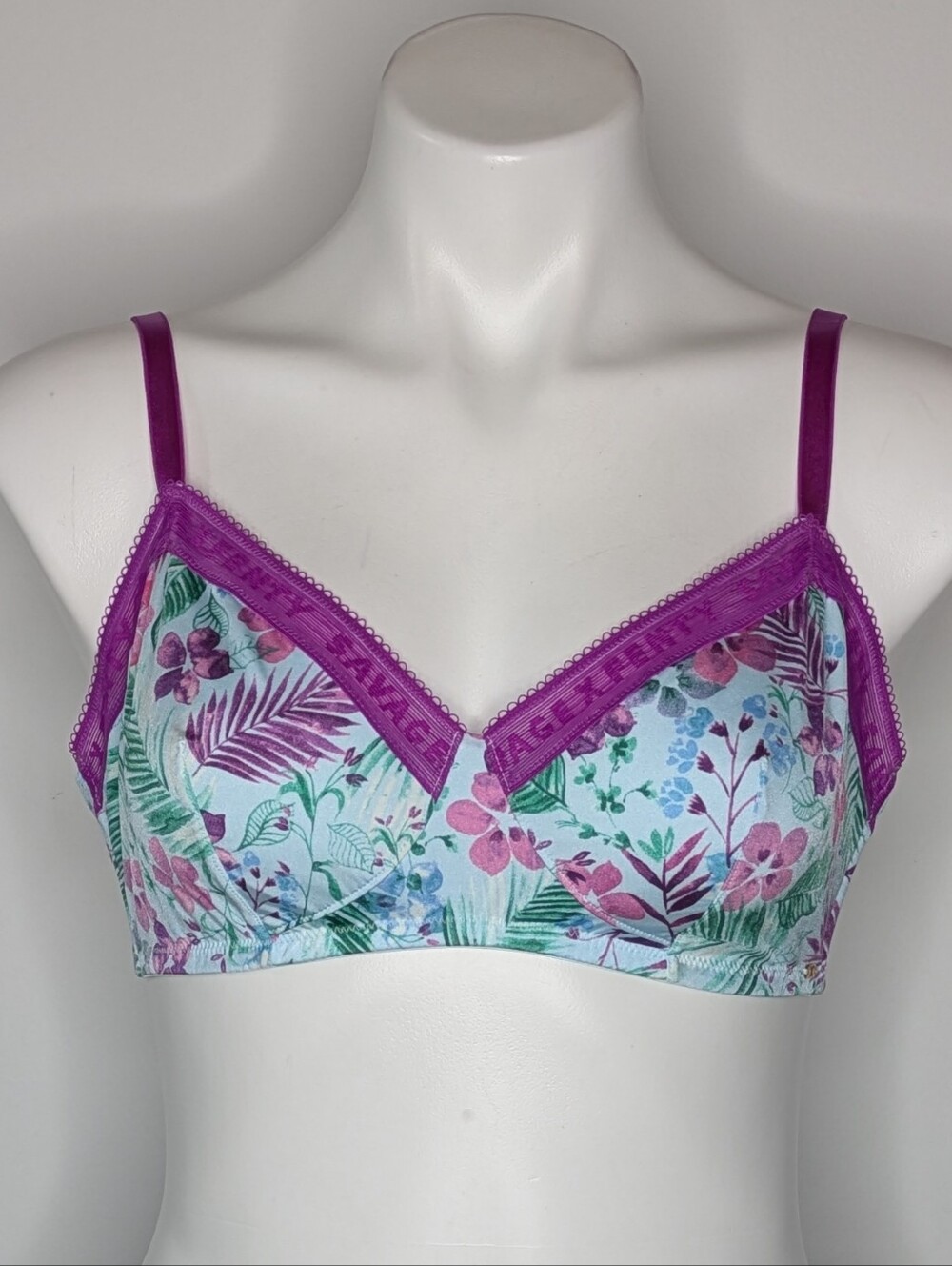 Savage X Fenty Blue Purple Floral Unlined V Neck Bralette Bra L